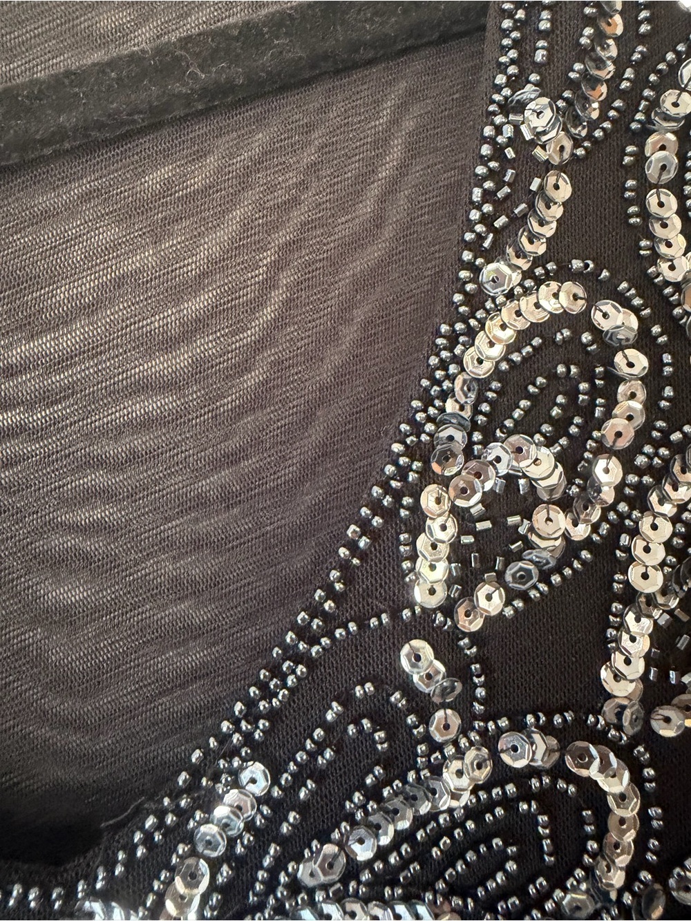Vintage Size Large Black Beaded Silver Sequin Sheer Top Whimsigoth Gothic Y2K - Picture 4 of 11